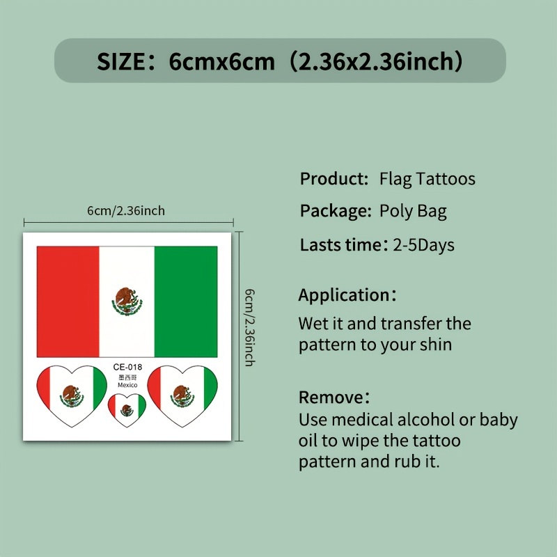 Mexican Flag Tattoo Stickers For Independence Day - Temu