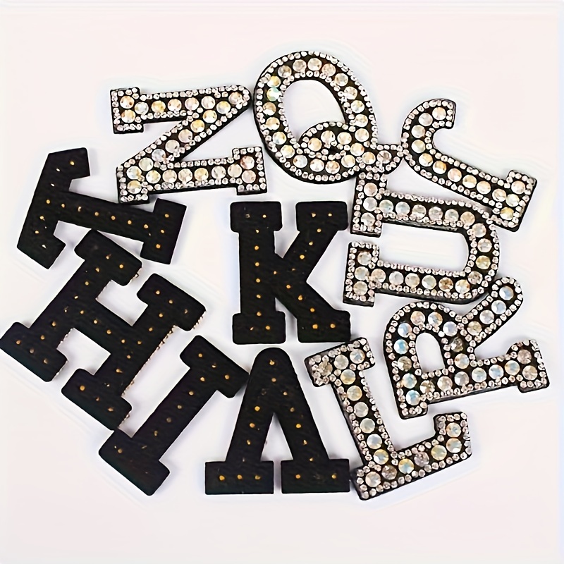 26Pcs Rhinestone Iron on Letters for Clothing Bling Rhinestone Letter Patch  Glitter Alphabet Applique Rhinestone A-Z Letter Patch for Hats Bags Jackets  Shirt Fabric