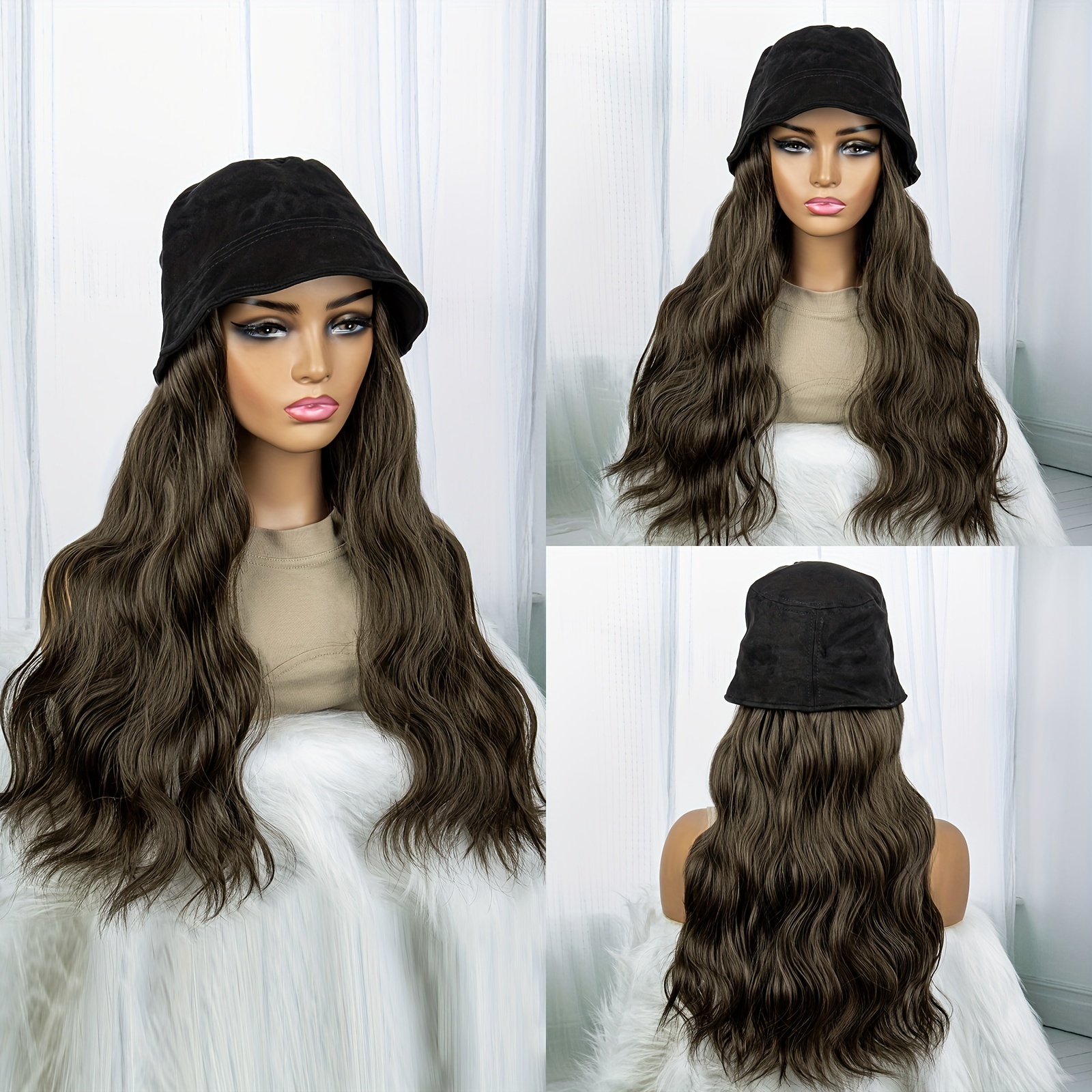 All in One Hat Wigs Body Wave Hair Wigs With Fashion Velvet Hats Synthetic Fiber Hair Wigs For Daily Use