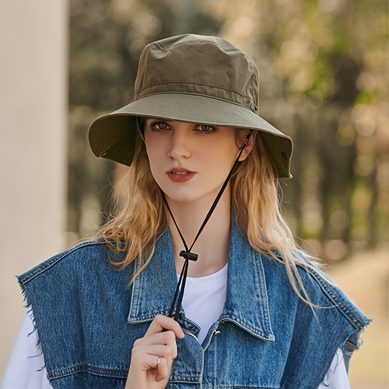 Solid Color Bucket Hat Sun Hat With Pull Rope Outdoor Casual