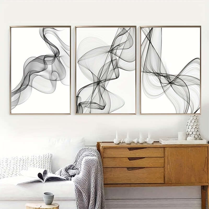 Cuadros De Arte De Pared Con Patrón De Líneas Onduladas Abstractas  Minimalistas, Pinturas De Lienzo Blanco Y Negro, Póster Para Sala De Estar,  Decoración Del Hogar, Sin Marco - Pintura Y Caligrafía 