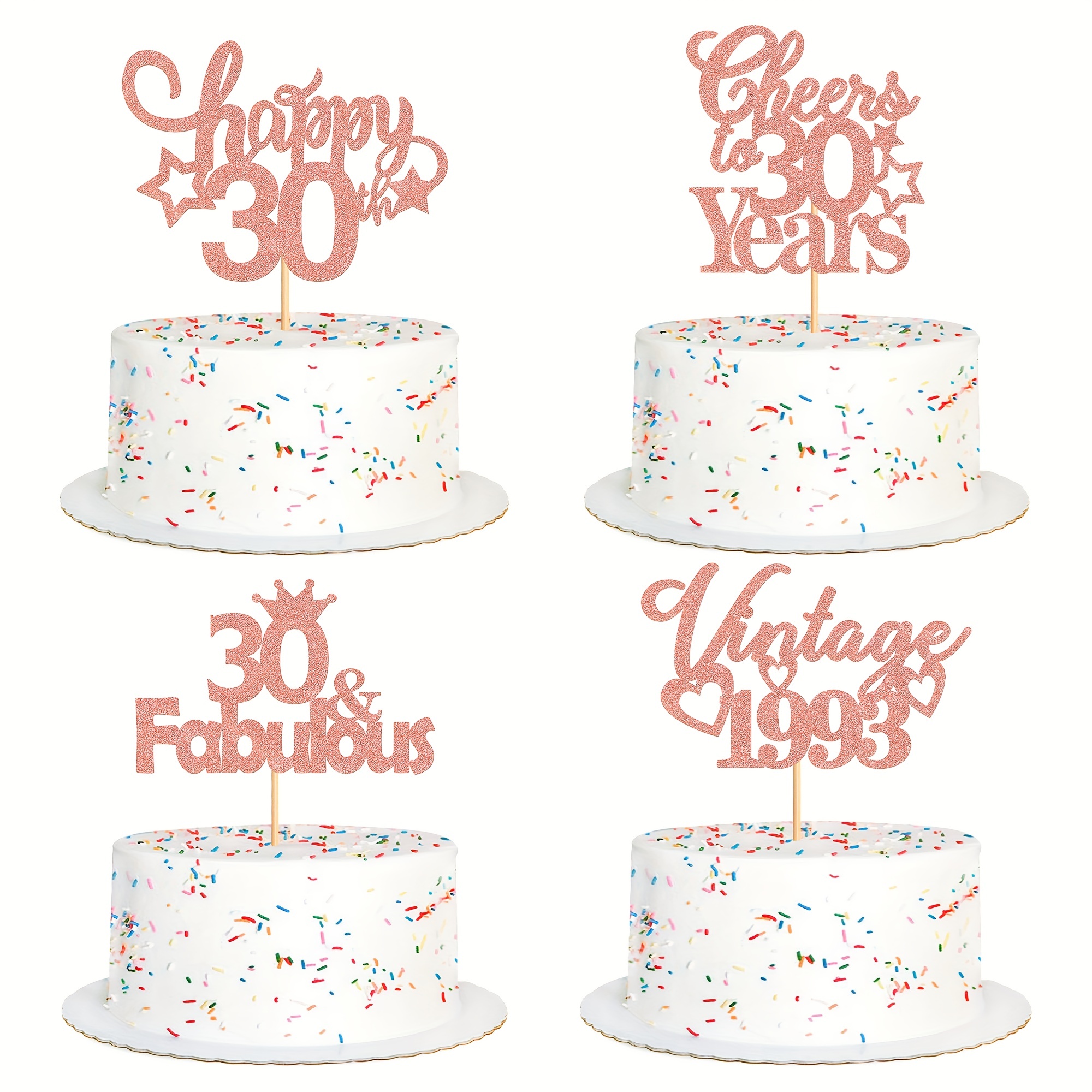Toppers de Gâteau 30e Anniversaire, Cupcake Topper 30th Anniversaire,  Glitter Cake Topper 30 ans Anniversaire Gâteau Décoration pour Femmes Homme  30e