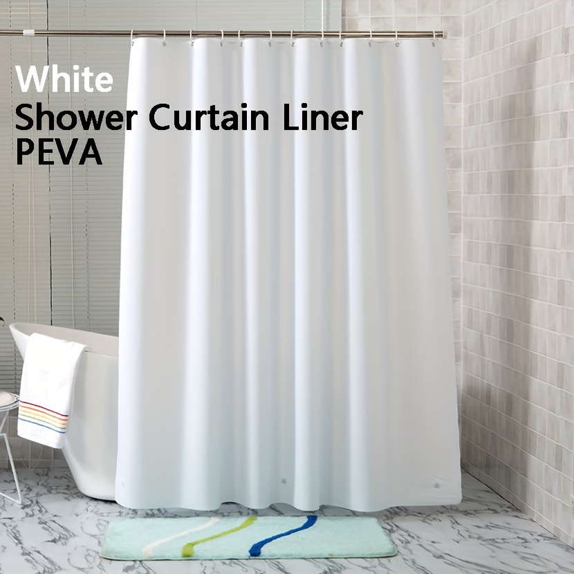1pc Waterproof Fabric Shower Curtain Liner With 3 Magnets, 12