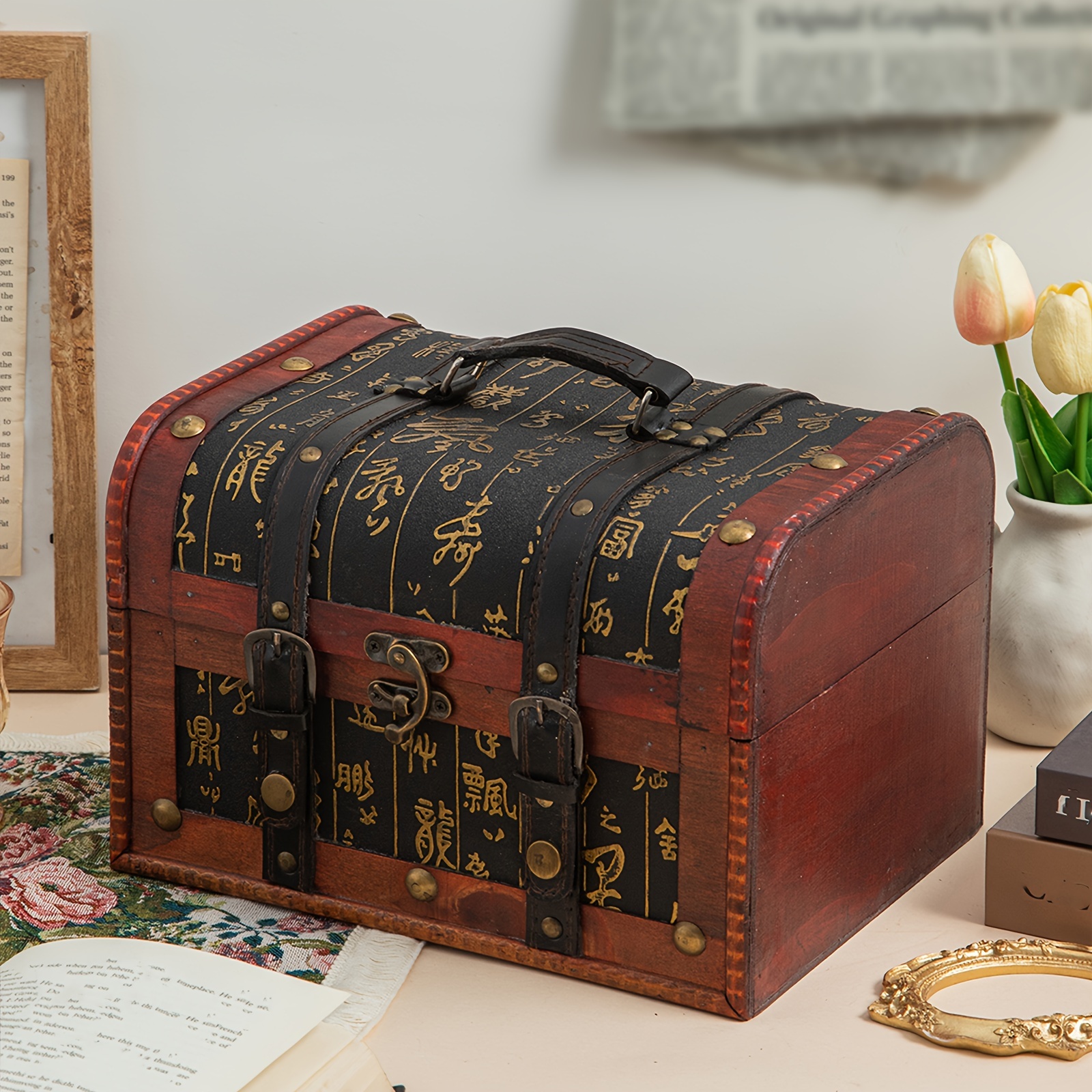 Decorative Wooden Treasure Box Engraved Art Storage Box - Temu
