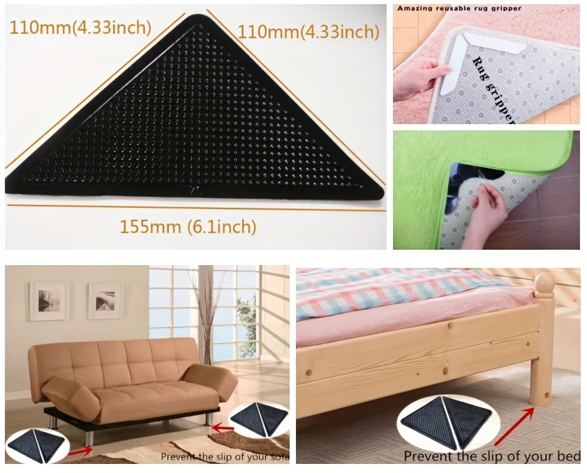 4pcs Waterproof Carpet Non-Slip Stickers Self-Adhesive Triangular