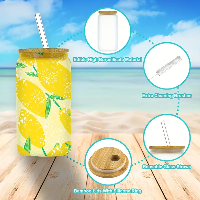 Sublimation Glass Cups With Bamboo Lids And Straws, Frosted Blanks  Sublimation Beer Cans, Borosilicate Glasses, Sublimation Tumblers For Beer,  Juice, Soda, Iced Coffee, Drinks - Temu