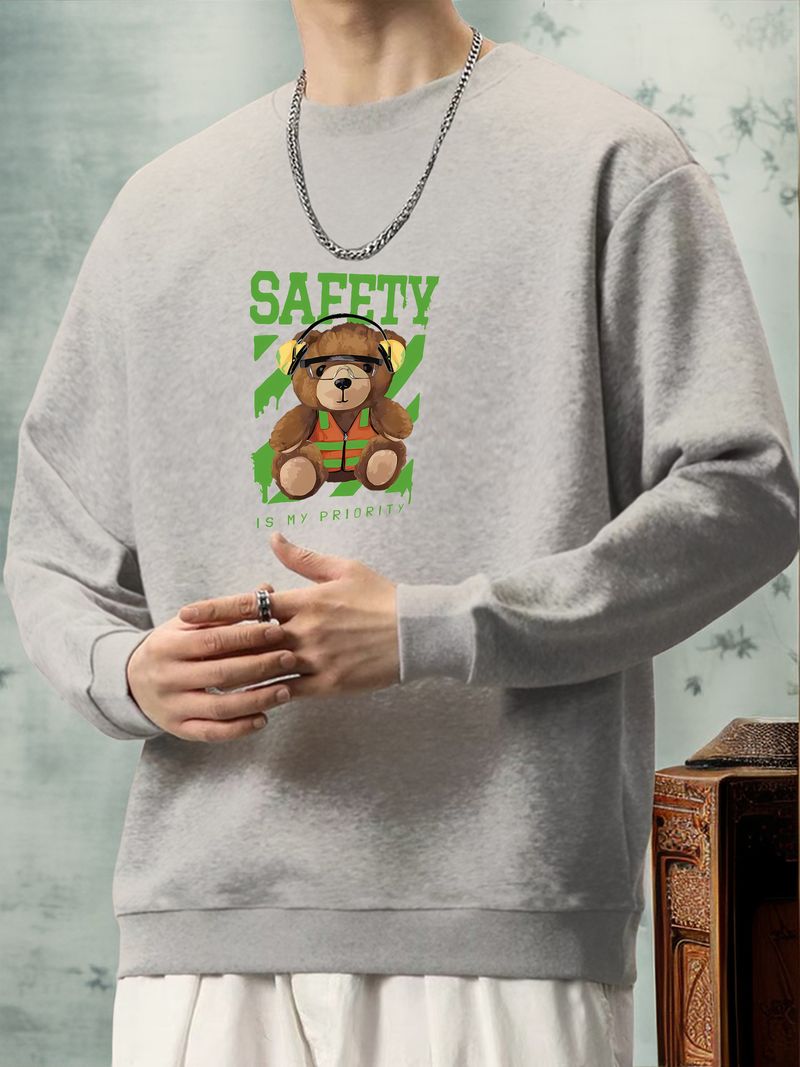 Music Bear Sweatshirt With Polar Fleece Stitch Sleeve, Men's Casual Graphic  Design Slightly Stretch Crew Neck Pullover Sweatshirt For Spring Fall -  Temu Romania