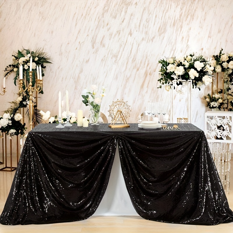 Black Sequin Tablecloth Glitter Sparkly Iridescent Shimmer for