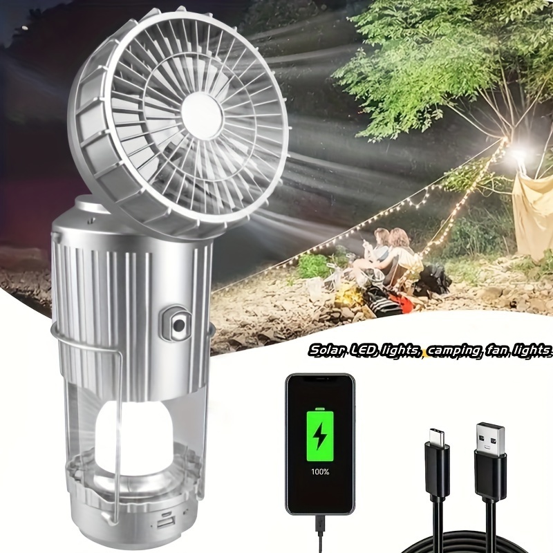 Ventilateur exterieur portable avec lampe de camping led, 360
