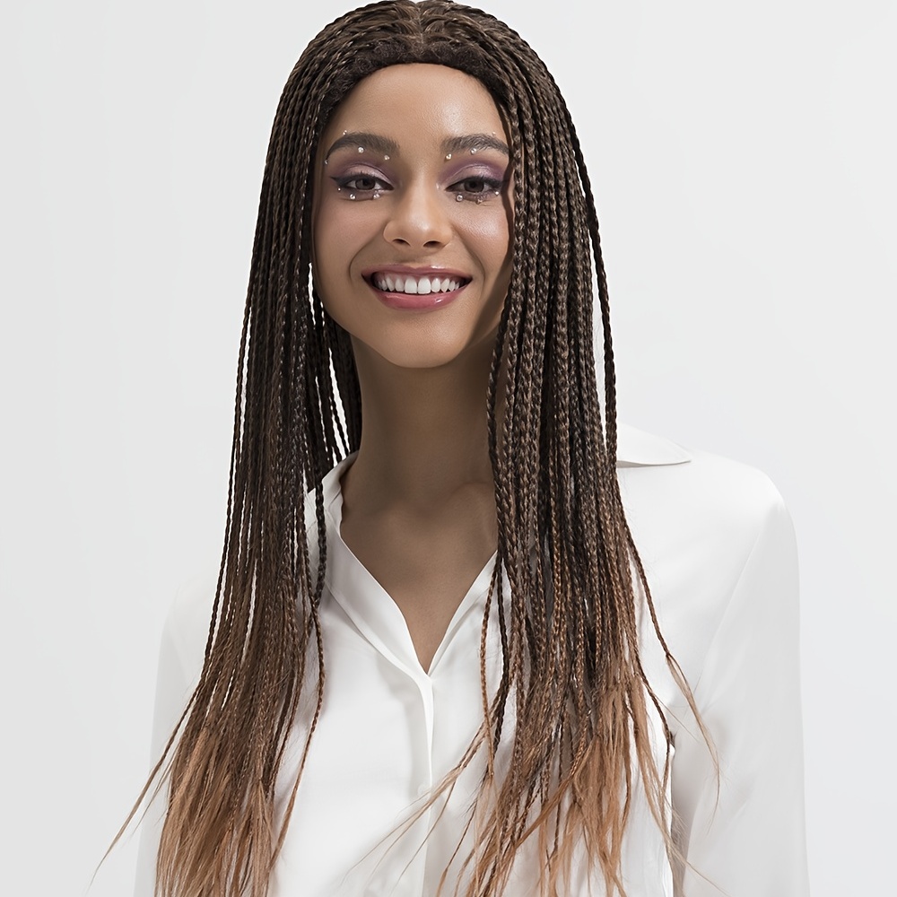 30 Inch 3x4 Middle Part Box Braided Wigs With Baby Hair For Women Hand