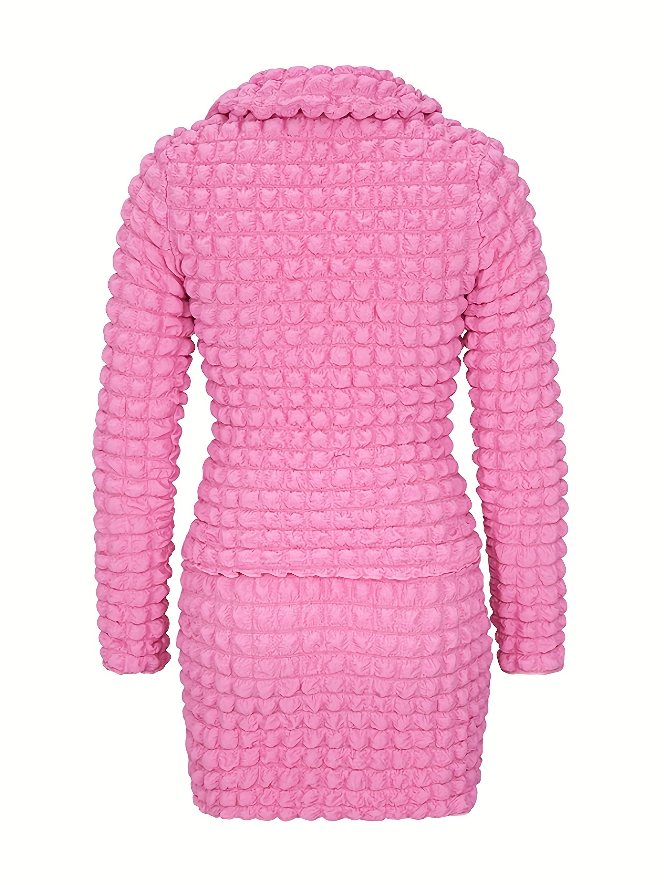 Popcorn Style Two Piece Skirt Set Button Front Top & Textured Skirt