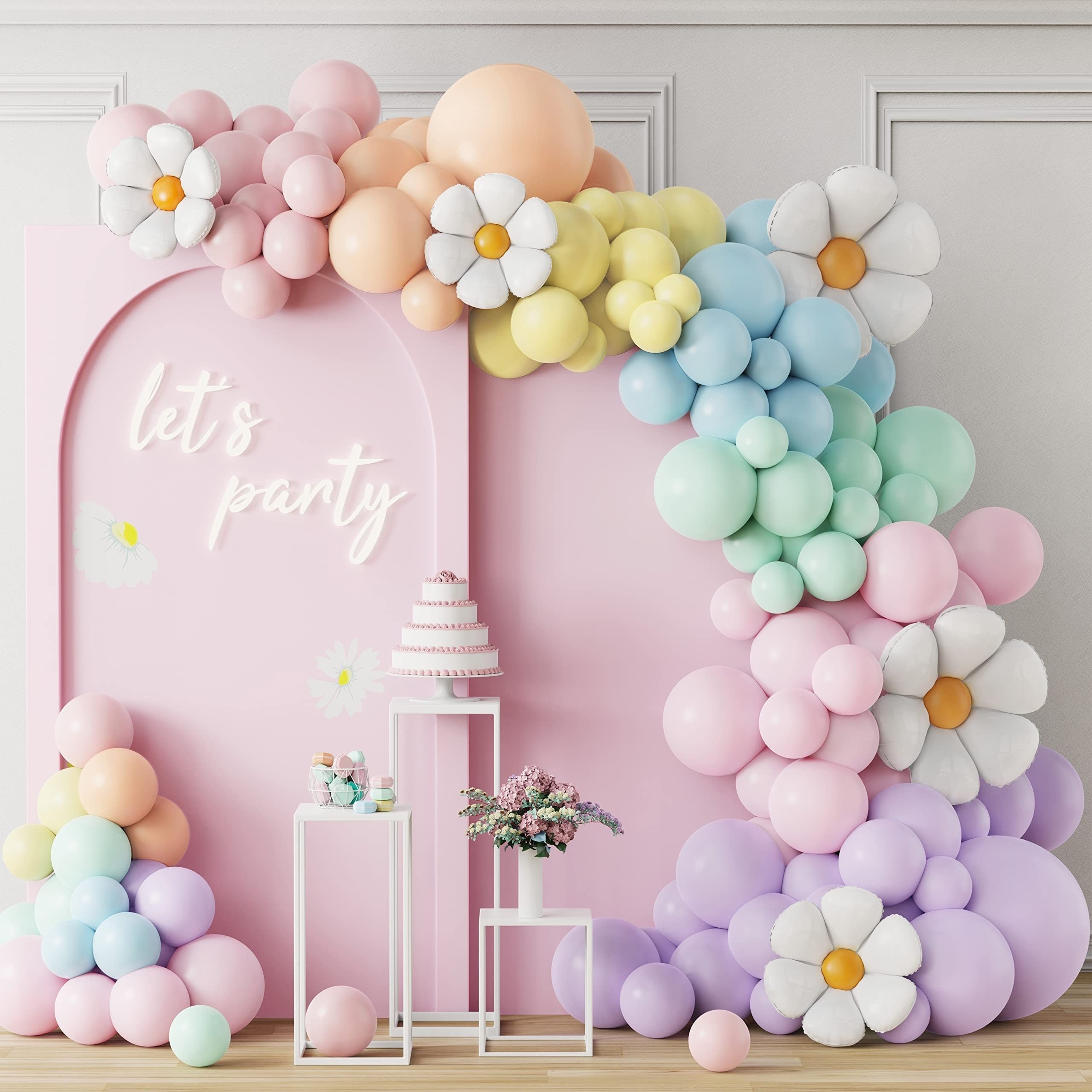120pcs Pink Orange Balloon Garland, Daisy Balloon Arch with Metallic Gold  Color Party Flower Balloons For Birthday Baby Shower Wedding Groovy Theme  Decorations