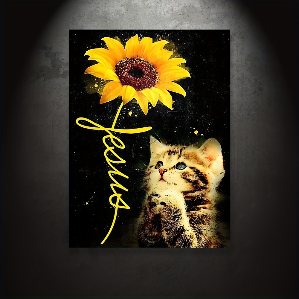 Sunflower And Cat Print Wall Art - Perfect For Gardening And Home Decor ...