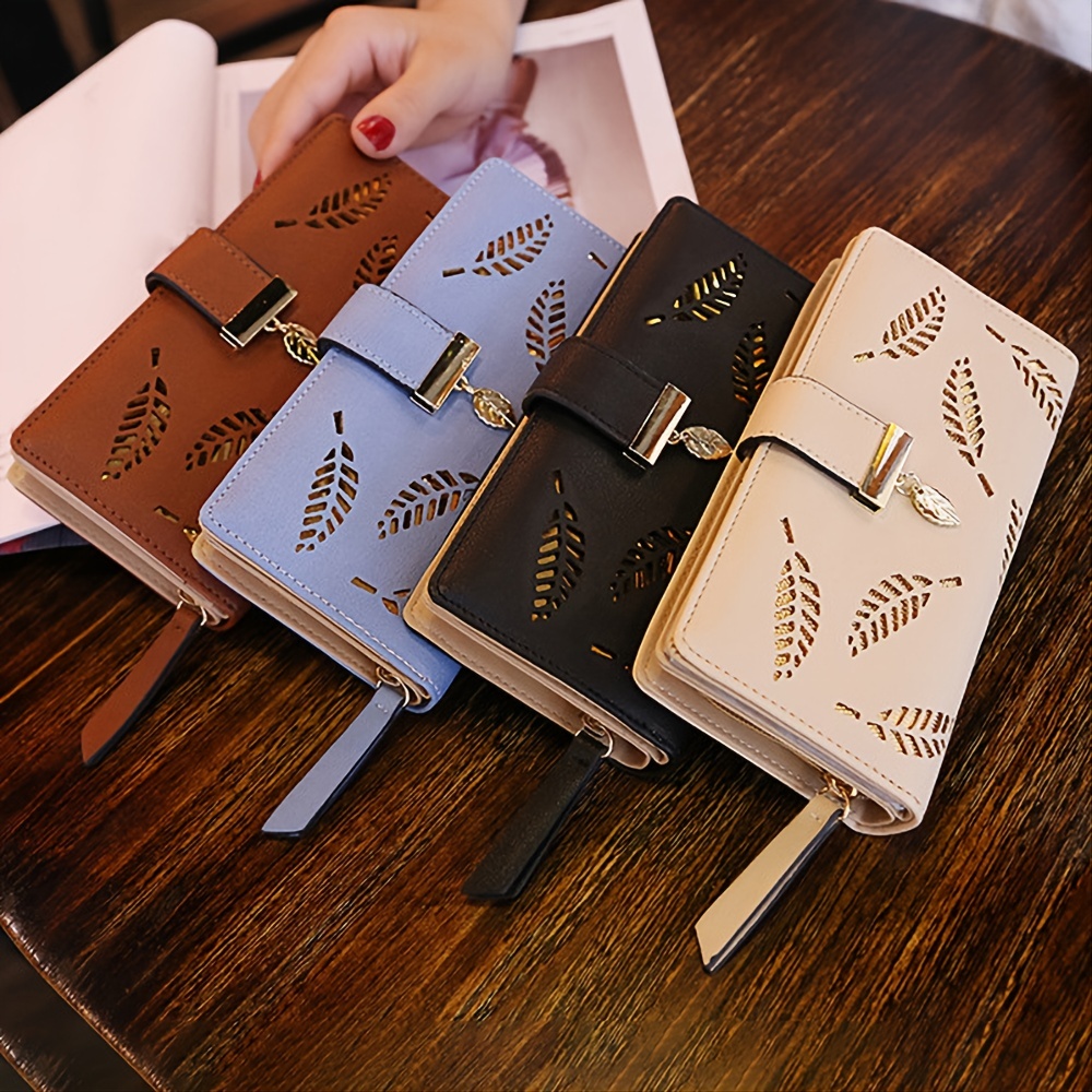 simple fashion golden hollow wallet faux leather modern coin purse multi card holder with zipper unisex bag for daily use details 7