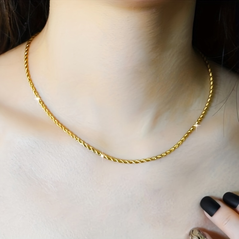 Classic Diy Necklace 18k Gold Plated Twist Rope Chain - Temu