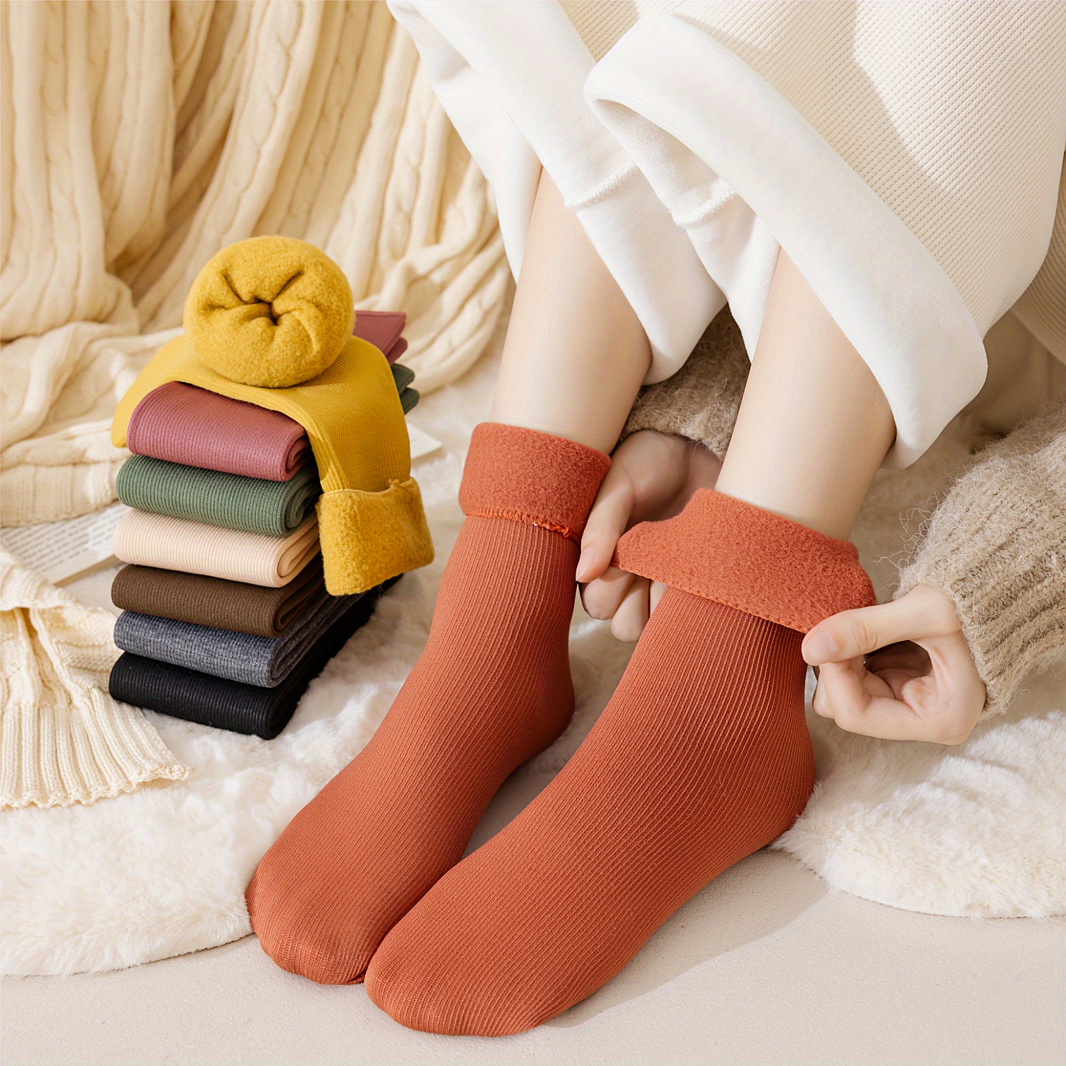 Winter Warm Socks Women's Thermal Thick Solid Snow Socks - Temu Canada
