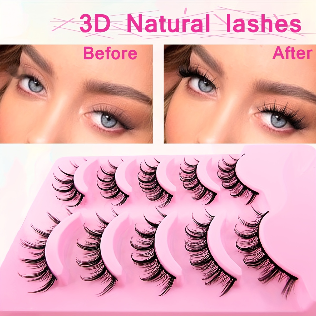 5 Pairs Full Strip False Lashes 20mm Natural Look Doll Eyelashes