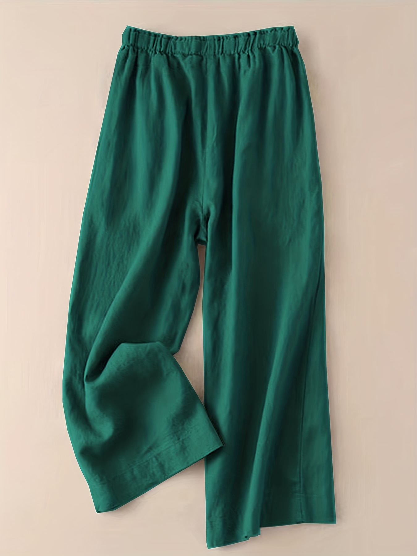 Solid Elastic Waist Pants, Casual Wide Leg Summer Pants