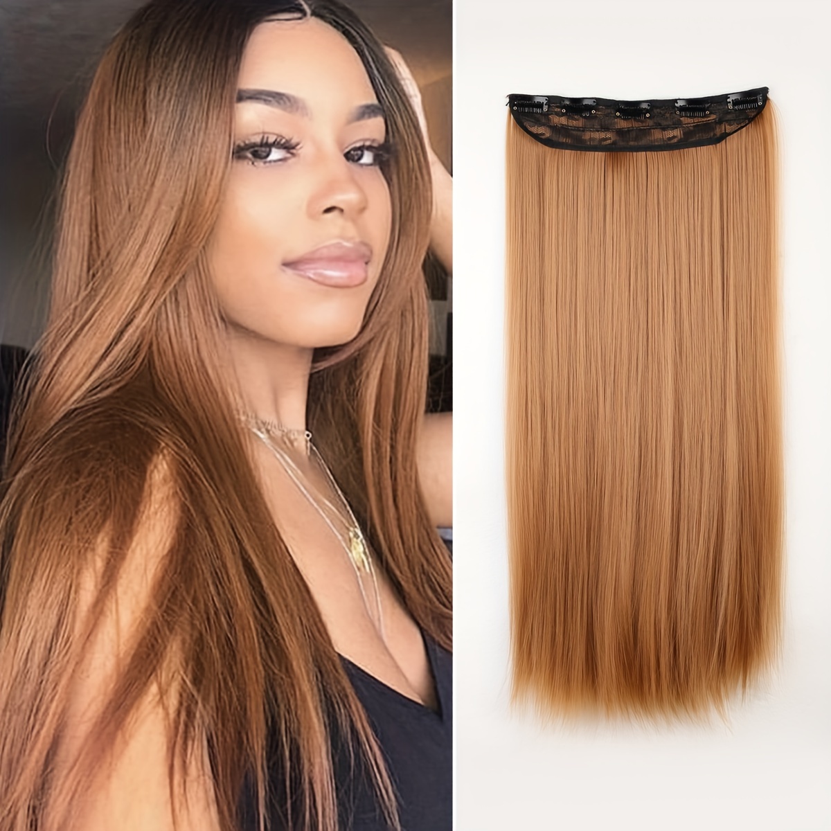 Long Straight Hair Extension for Women Natural Looking Synthetic Clip in Hair Extension,Temu