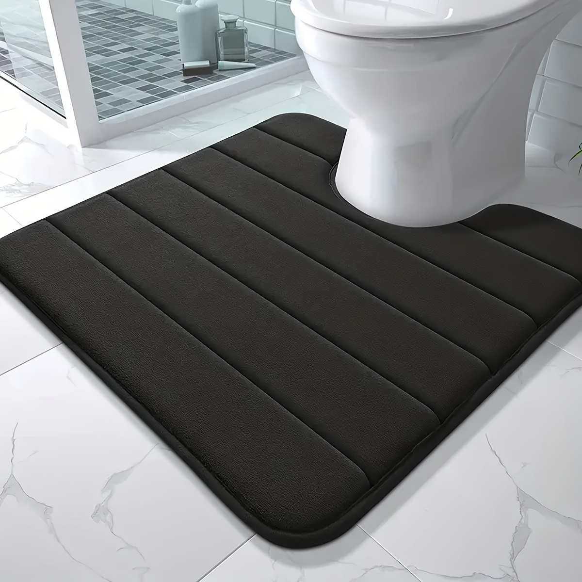 

1pc Memory Sponge U-shaped Toilet Mat, Black Anti-slip Water Absorption Toilet Mat, Thicken Soft Washable Bathroom Rug, Bathroom Decor, Bathroom Accessory