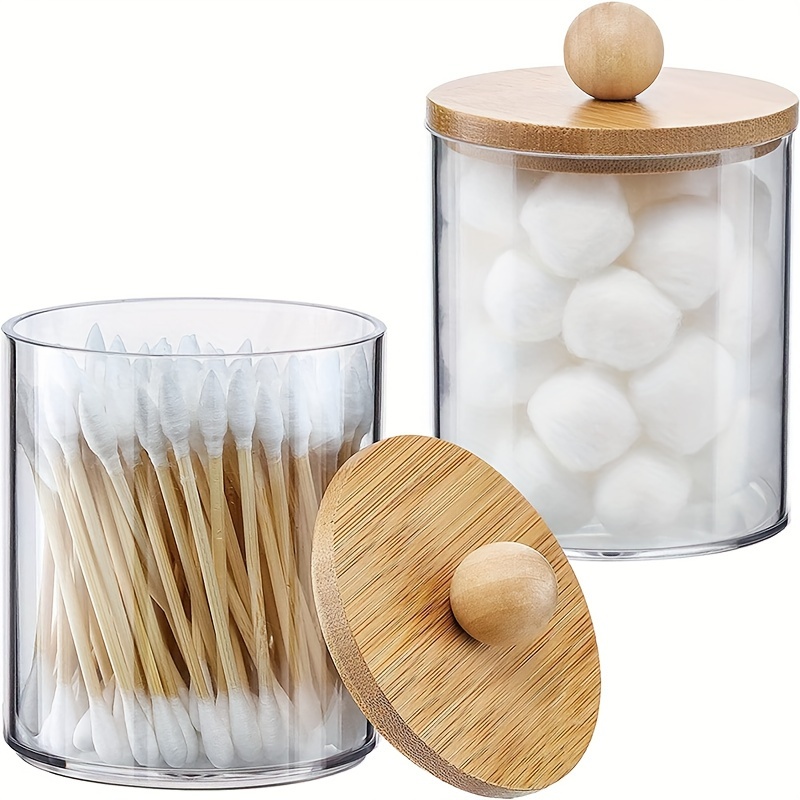 Cotton Swabs Holder Dispenser With Bamboo Lids Clear Acrylic - Temu