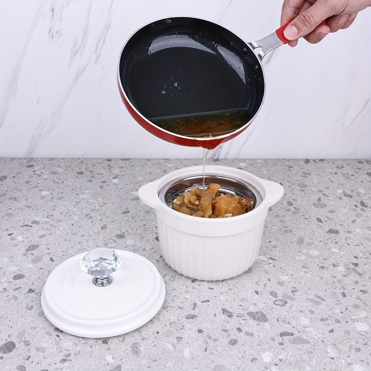 Ceramic Bacon Grease Container With Strainer And Lid Bacon - Temu