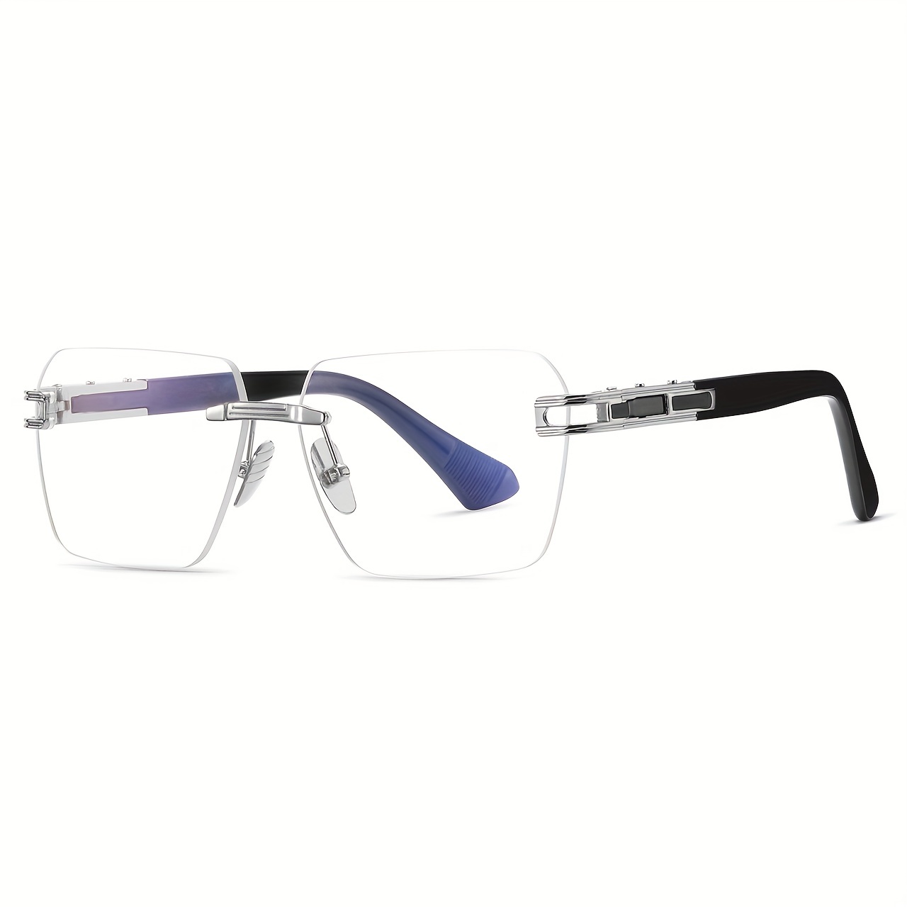 Men's Rectangular Metal Rimless Sunglasses