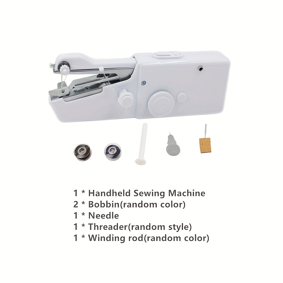 1pc Handheld Sewing Machine, Mini Portable Sewing Machine, Quick Manual  Sewing Tool For Fabrics, Children's Clothing, Clothing - 2 Random Bobbin  Colors (battery Not Included)