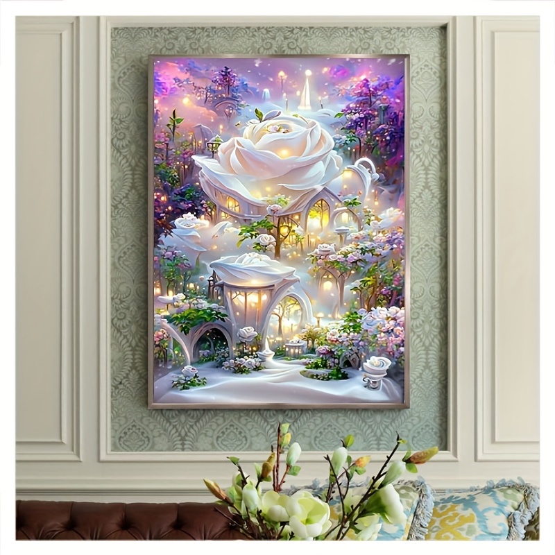 

1pc 30x40cm Flower House-diy Artificial Diamond Painting Kit - Round Diamond Painting For Adults, Suitable For Home Decoration, Wall Decoration And Creative Gifts Eid Al-adha Mubarak