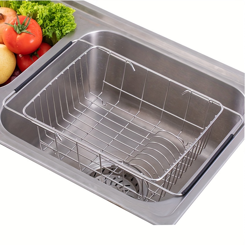 Dish Racks, Expandable Dish Drying Rack, On The Sink Dish Drainer Dish Rack,  On The Sink Or Counter, Rustproof Stainless Steel Drain Holder, For Fruit,  Vegetable And Dish, Kitchen Storage And Organization 