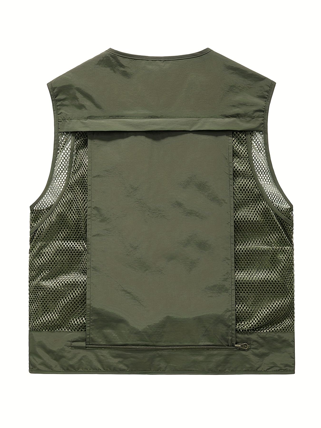 Mens Hooded Mesh Multiple Pockets Traveling Vest Army Green XL