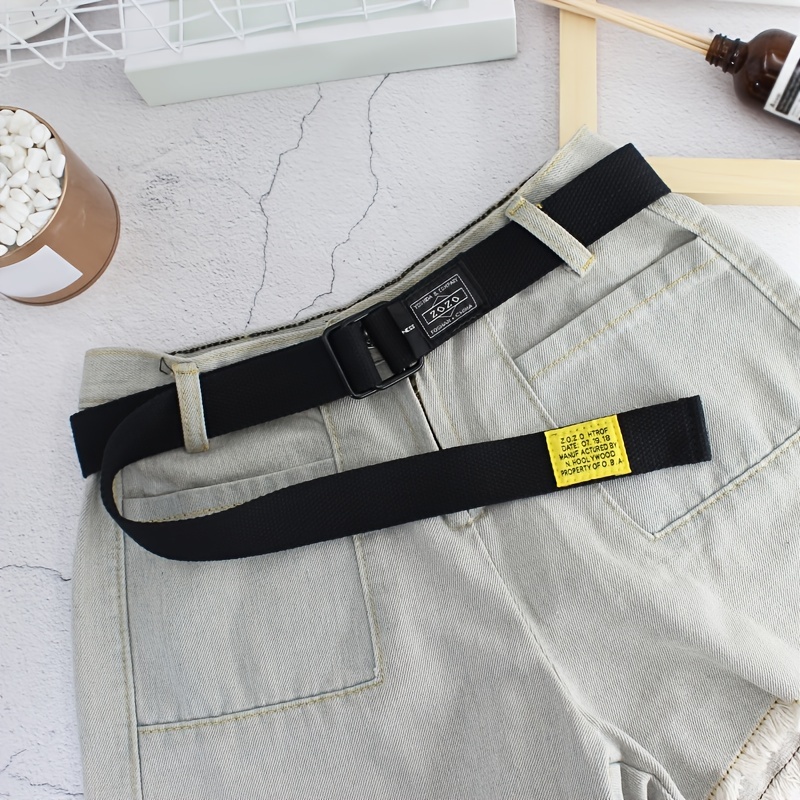 Solid Canvas Belt With Double Square Buckle