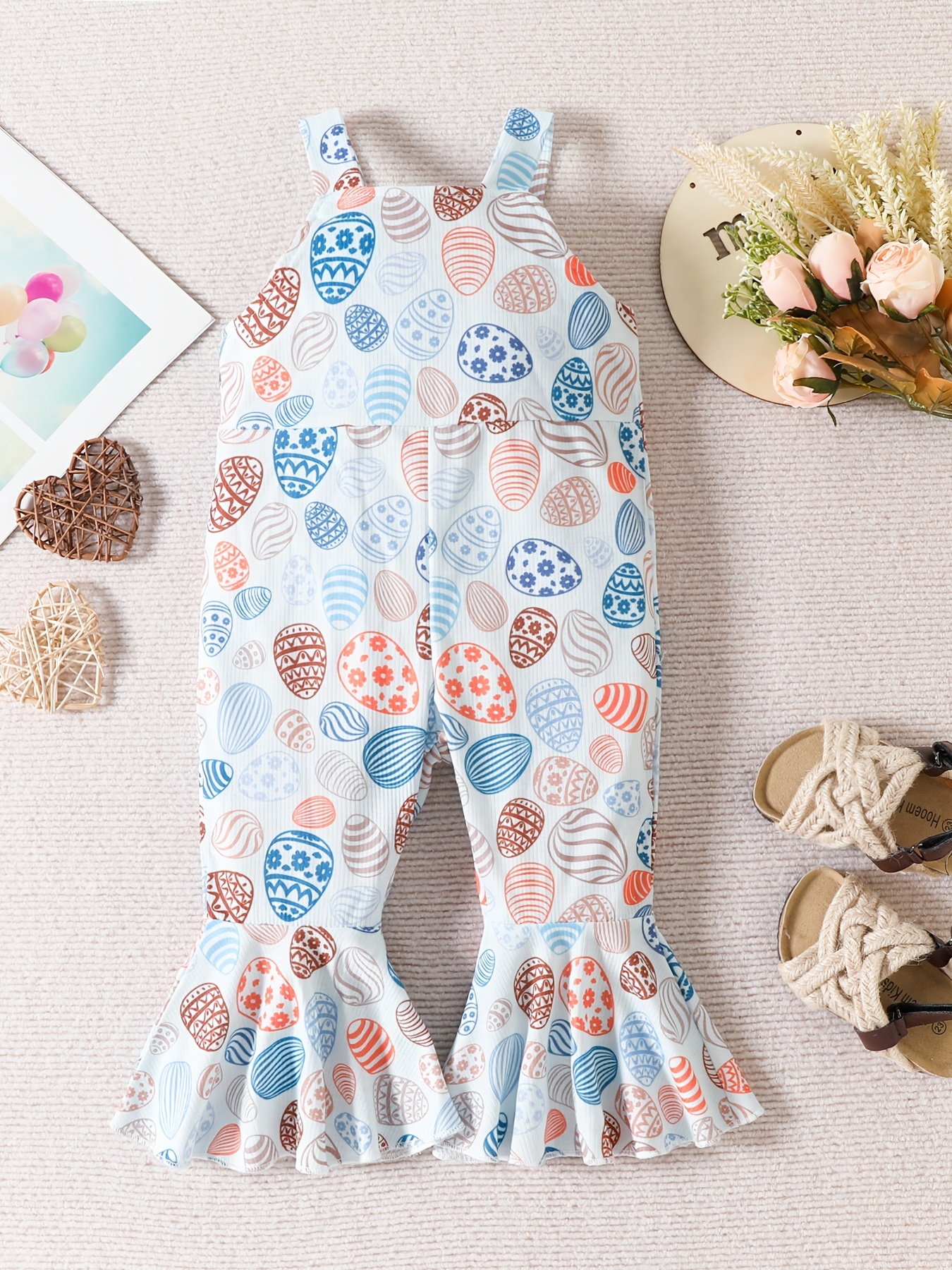 Adorable Printed Sleeveless Flared Romper Jumpsuit Girls - Temu