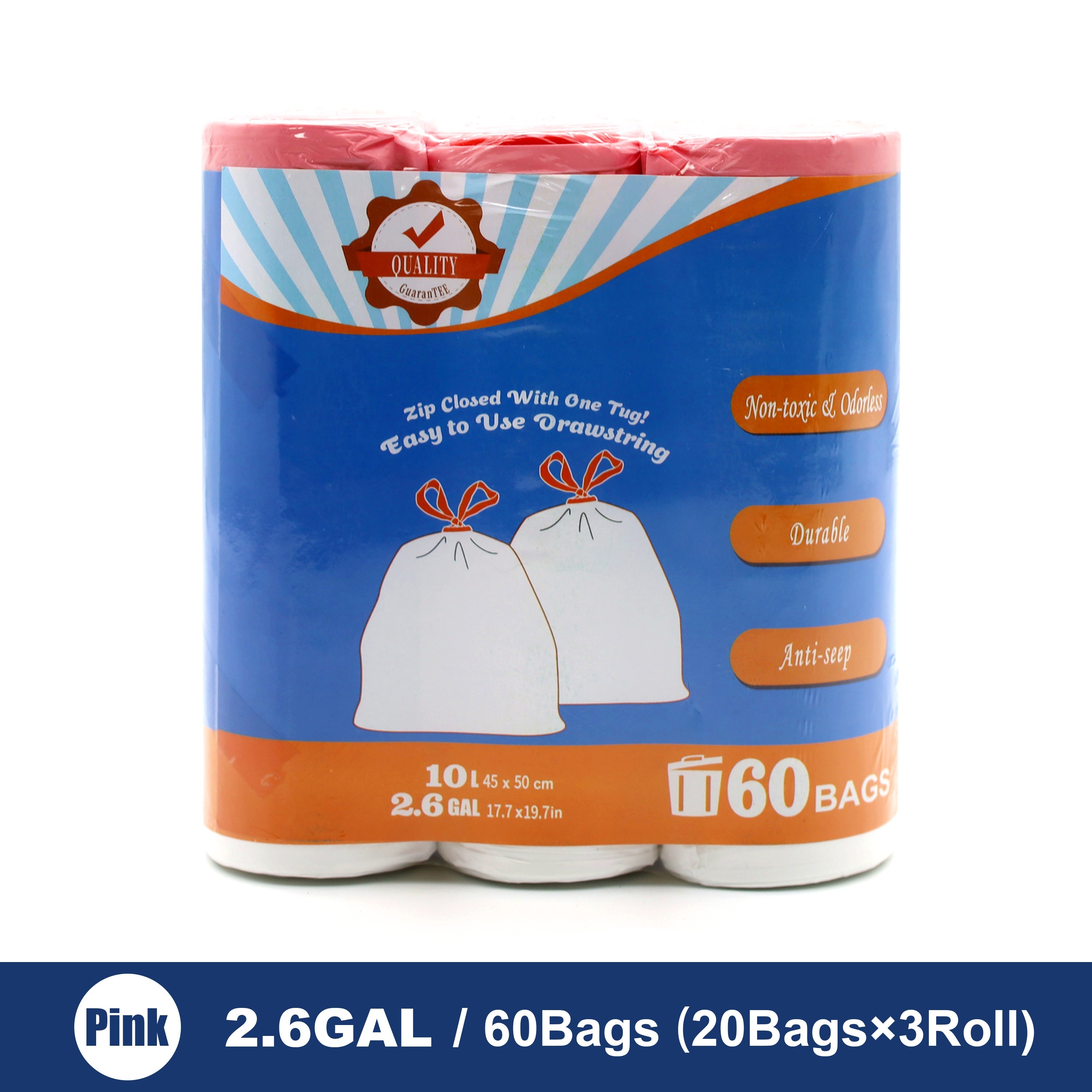 1set 3 Rolls Of 60pcs 2.6 Gallon Garbage Bags With Drawstring