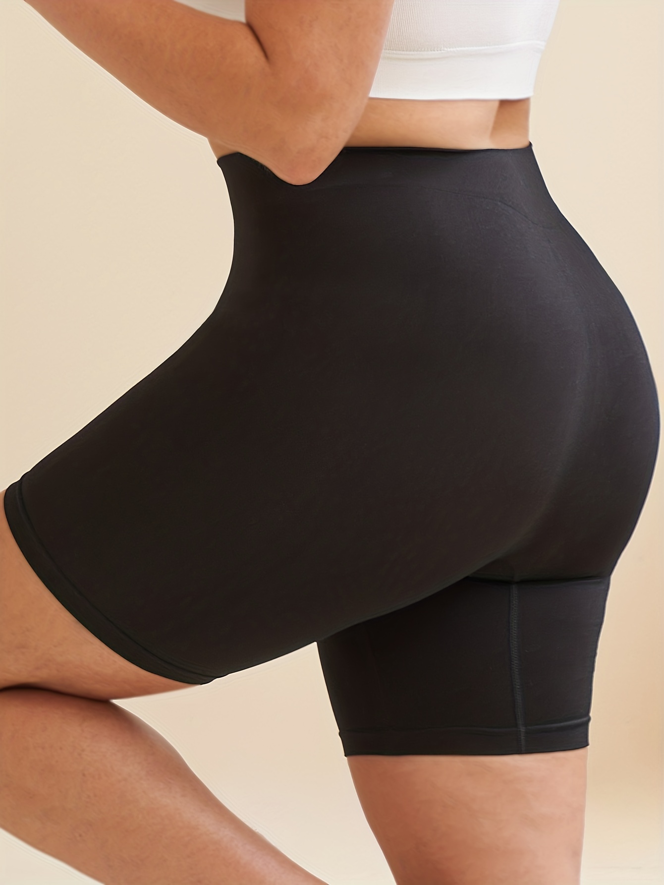 Plus Size Basic Panty, Women's Plus Solid Tummy Control High Waist Butt  Lifting Shapewear Shorts