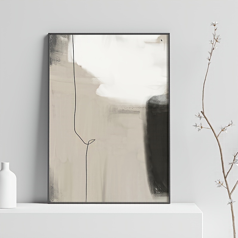 Brown Beige Abstract Minimal Art Black and White Minimal Painting