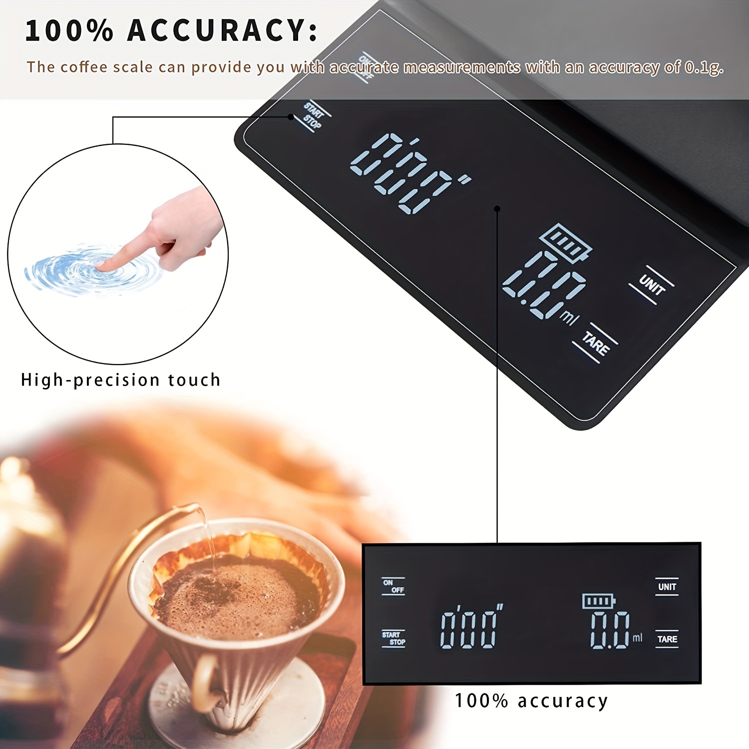 1pc Accurate Coffee Scale with Timer - Perfect for Pour Over, Espresso,  Drip Coffee, Baking, and Cooking - 3kg/0.1g of Accuracy - Black