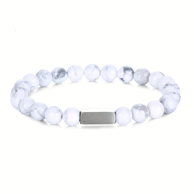 Stainless Steel White Turquoise Beaded Bracelet 