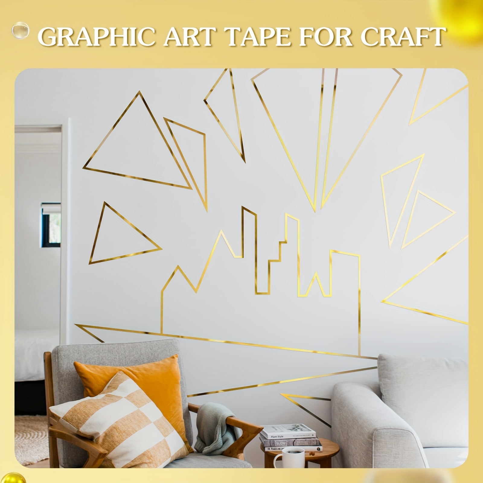 5 Rolls Golden Metallic Mirror Tape For Wall Decor Crafts Graphic