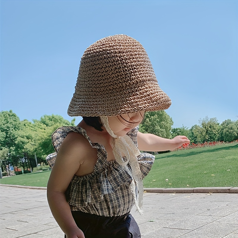 Children's Sun Hat, Straw Bucket Hat, Lace Bucket Hat, Straw Sun Hats