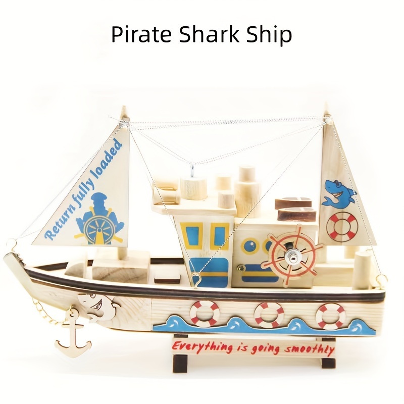 Wooden Music Sailboat Shark Boat Nautical Series Pirate Ship - Temu