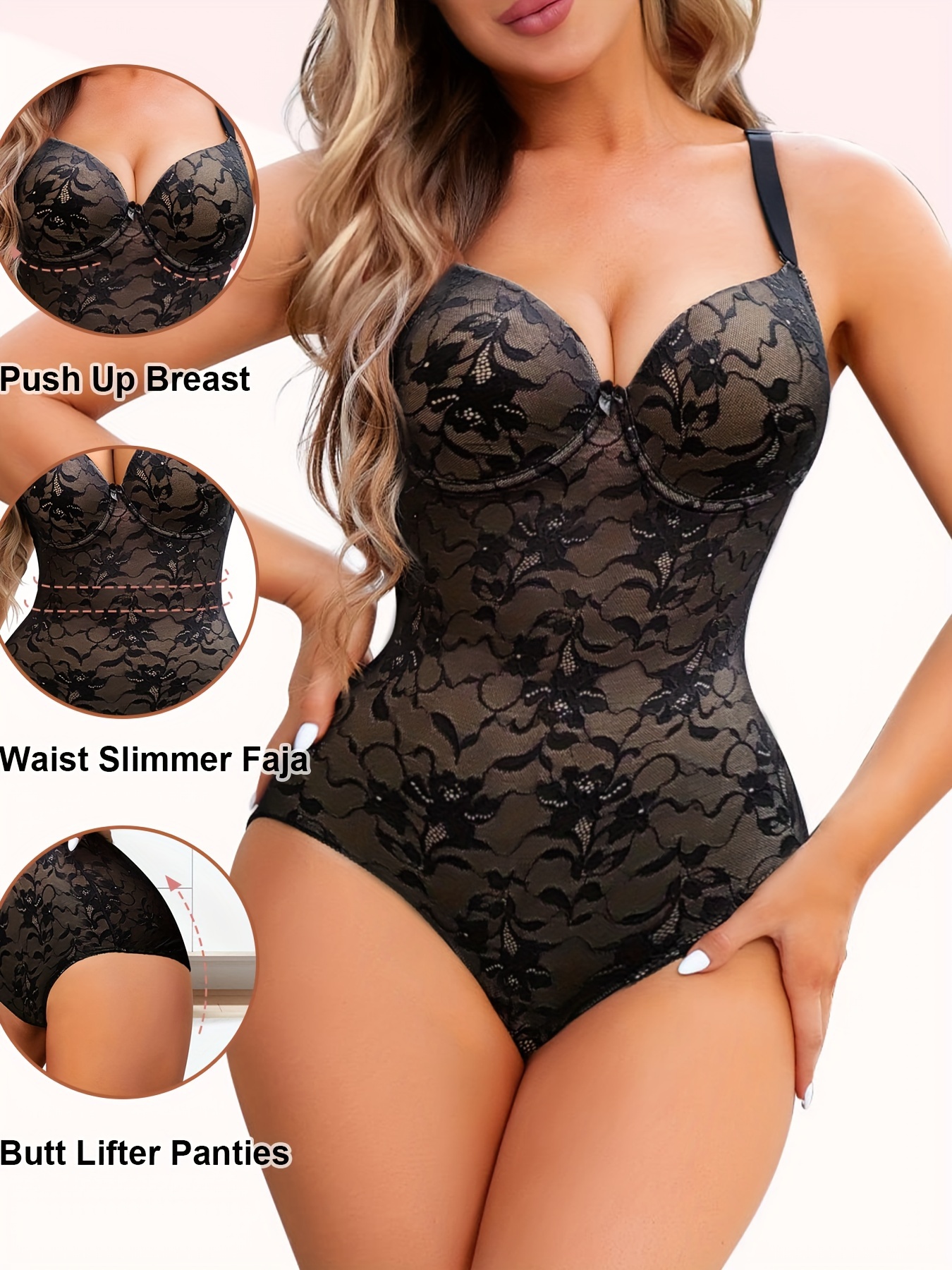 Contrast Lace Shaping Bodysuit, Tummy Control Butt Lifting Slip Body  Shaper, Women's Underwear & Shapewear