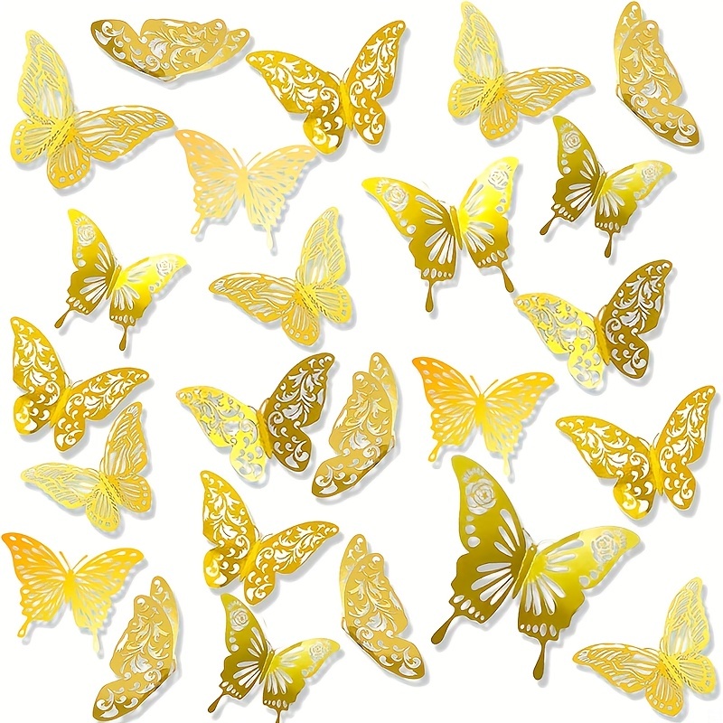 12Pcs Gold Butterfly Cake Topper DIY Home Decoration Simulation Metal  Texture Hollow Butterflies Wedding Crafts Party Decoration