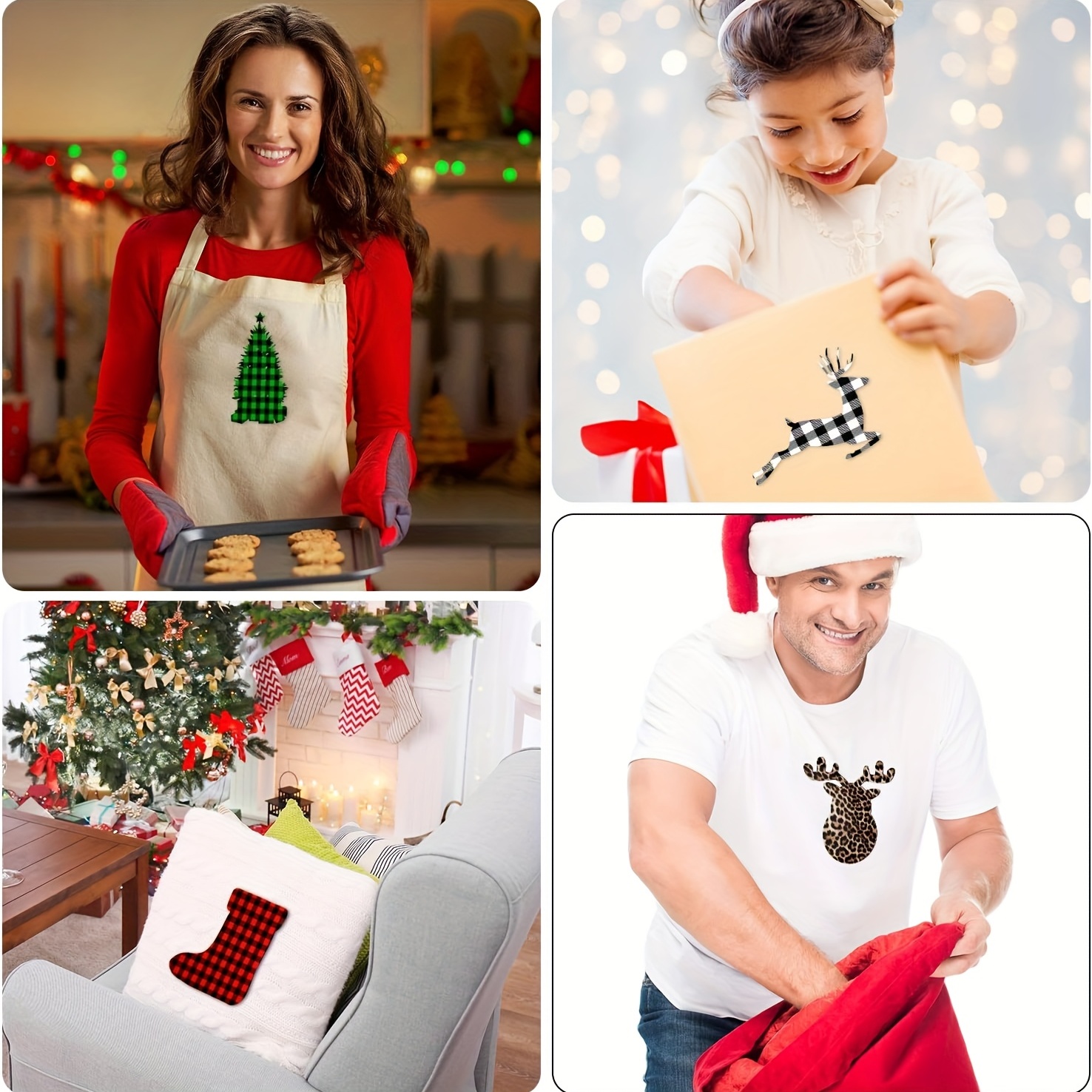 6-Piece Pink Christmas Iron-On Transfer Set | Santa, Trees & Snowmen Heat Transfer Vinyl For Clothing