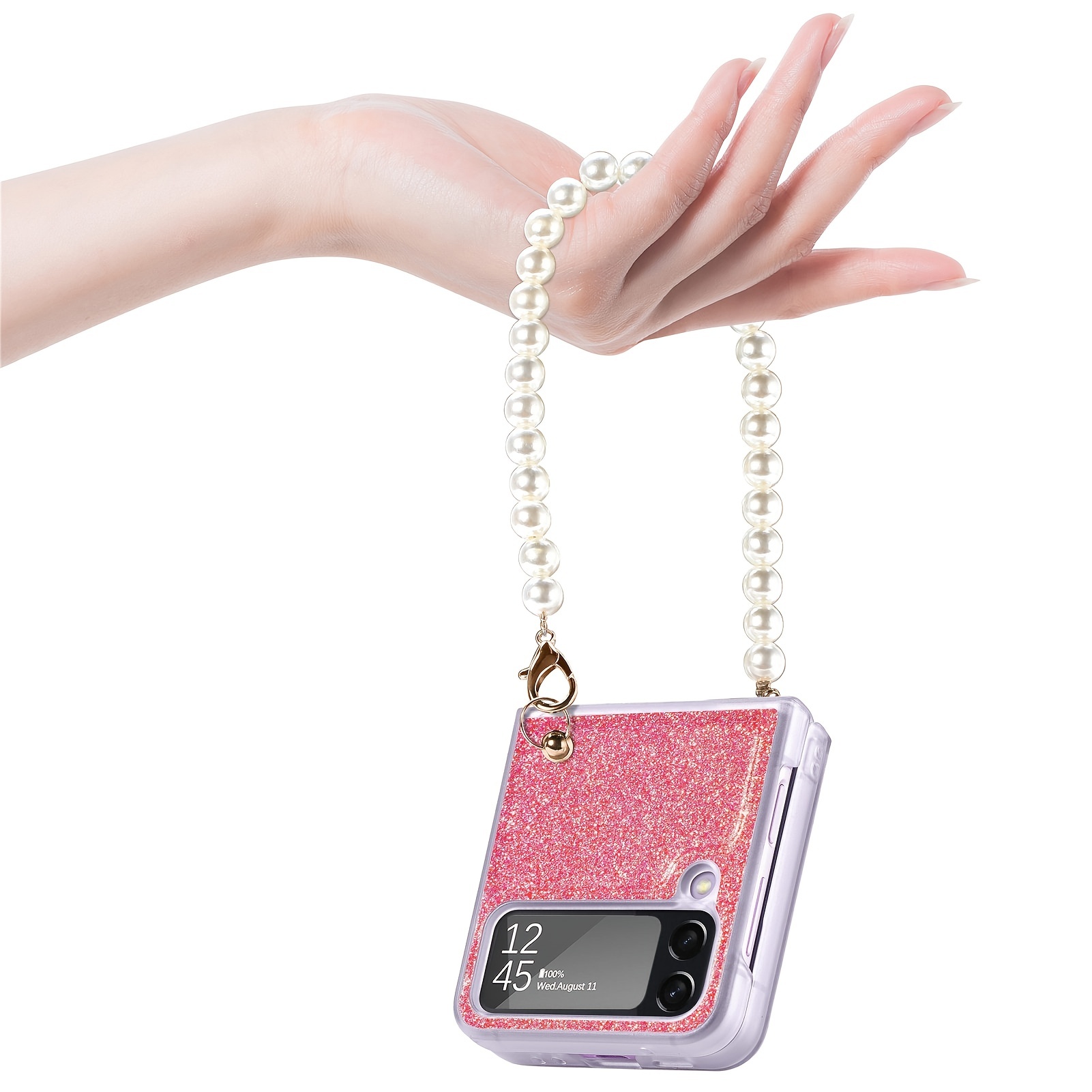 Galaxy Z Flip 5 Case With Pearl Strap, Cute Z Flip 5 Case With