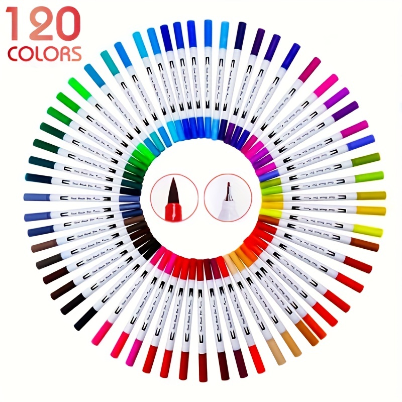 100 Colors Dual Tip Brush Art Marker Pens Coloring Markers Fine & Brush Tip  Pen for