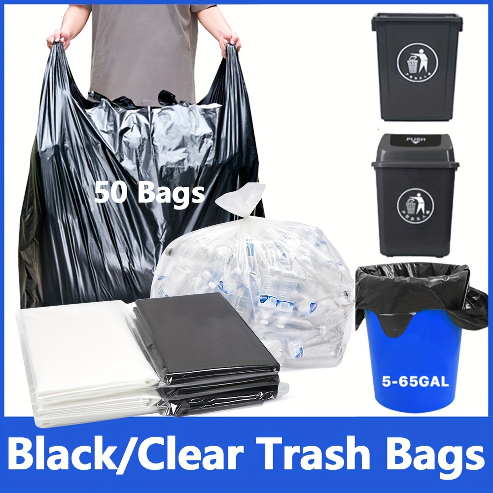 50Pcs Garbage Bags Handle Household Disposable Black Trash Pouch Portable  Thickened Plastic Bag Kitchen Waste Bin Trash Bags