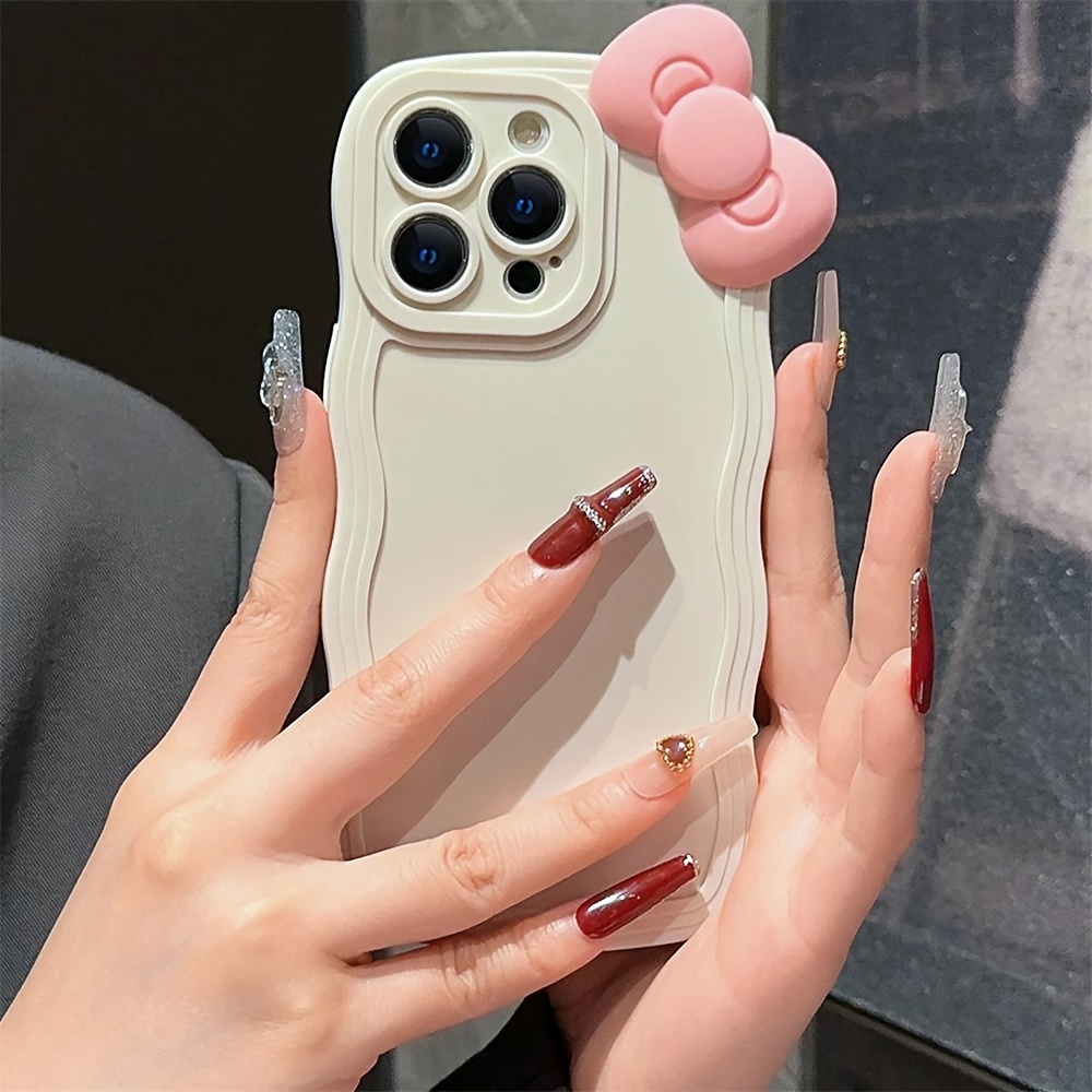 

Korean Cute 3d Bow Wave Edge Soft Silicone Case For Iphone 15 14 13 12 11 Pro Max Matte Shockproof Soft Cover