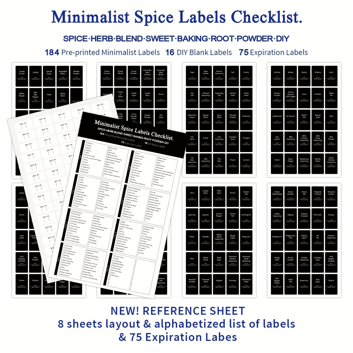 Removable Rectangular Spice Jar Labels Stickers Black Pantry - Temu