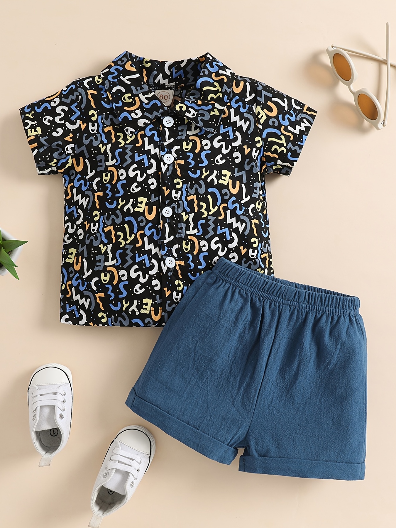 thumbnail image 2 of LIUYUNNN Boys Summer Linen Shirt And Shorts Set Casual Outfits For Toddler Kids Breathable Blend Comfortable Playwear, Kids Unisex, Size: 4-5 Years, Green 2 of 10